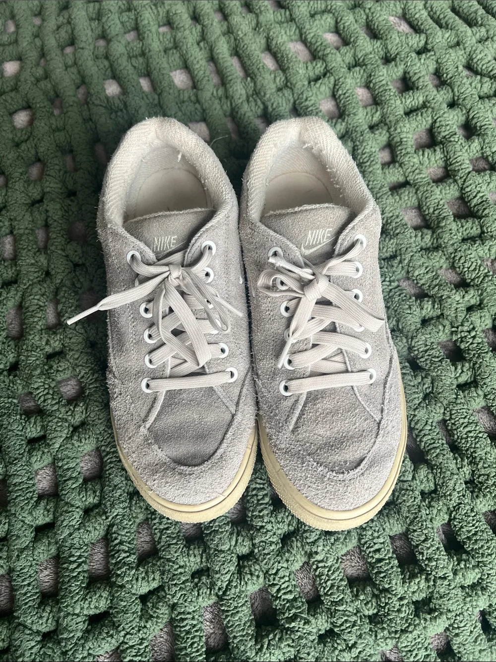 Nike Women’s Suede Low-Top Sneakers in Light Gray and Cream